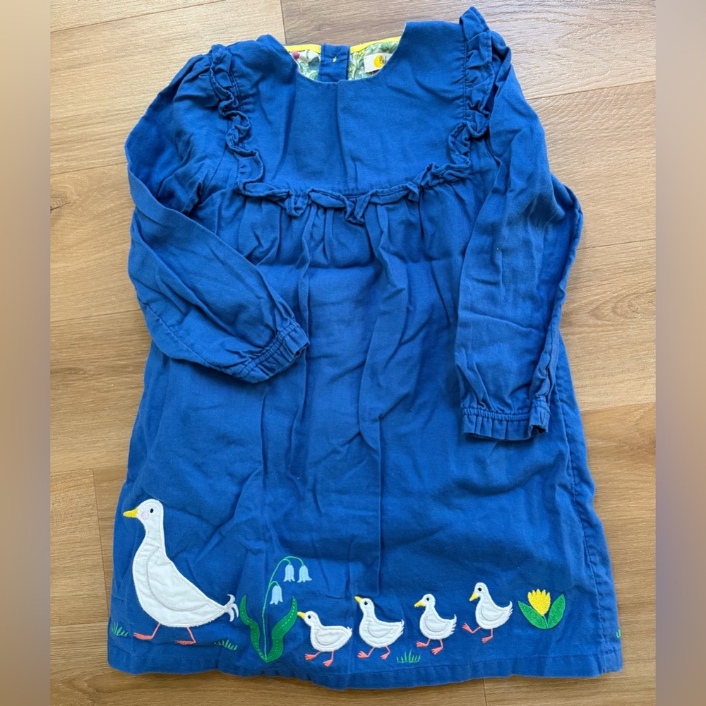 Mini Boden Duck and Flower Appliqué Long Sleeve Dress, Size 3-4y